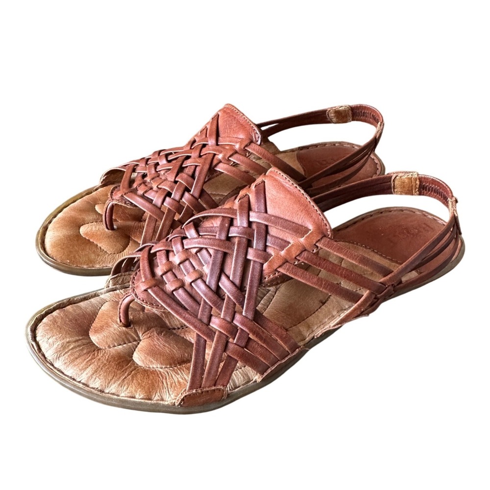Born W61926 Brown Woven Leather Slingback Huarache Sandals Womens 8